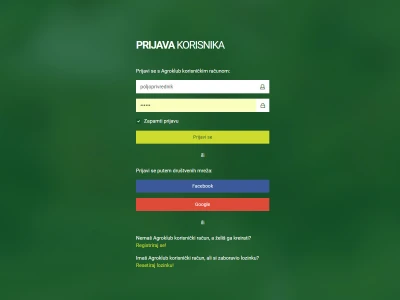Agroklub 4 Stranica prijave korisnika