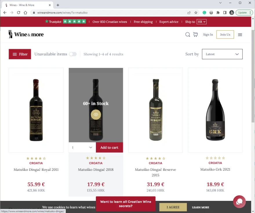 Dingač, Matu&scaron;ko, najprodavanije vino na Wineandmore