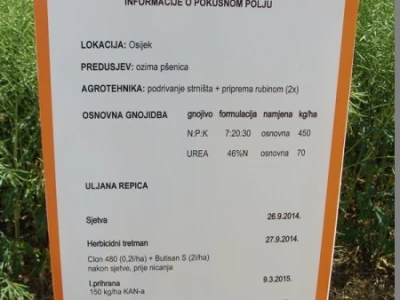 Informacije o pokusnom polju uljane repice